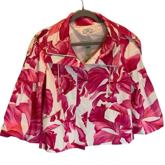 Cache pink and white flower jacket‎ Size L Pleated back RuffLe ballon sleeves - Picture 1 of 9